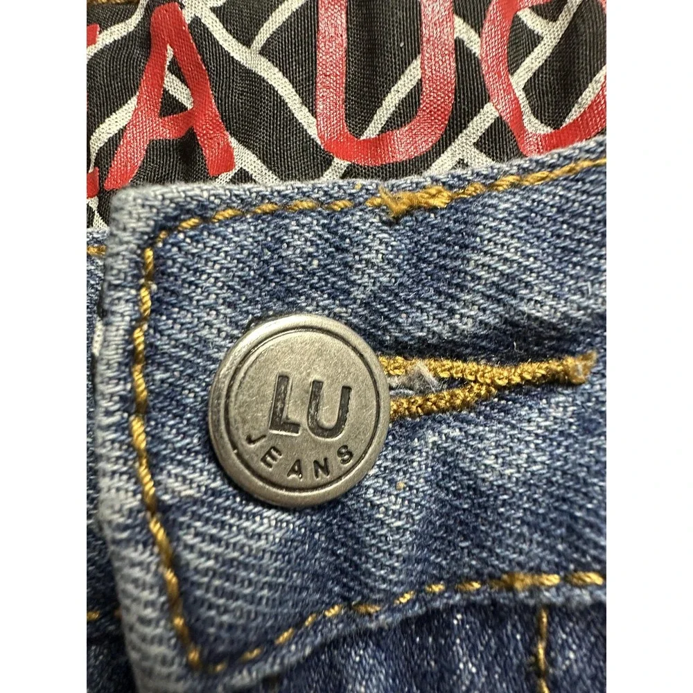 Linea Uomo Jeans Mens 32x32 Blue Straight Leg Denim Pants V Pocket Embroidery